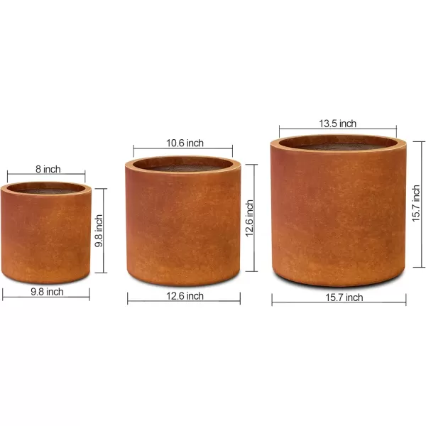 imageKante RC0119ABCC80011 Set of 3 Lightweight Concrete Modern Cylinder Outdoor Planters 158 129 and 98 Inch Diameter Pure WhiteIron Oxide