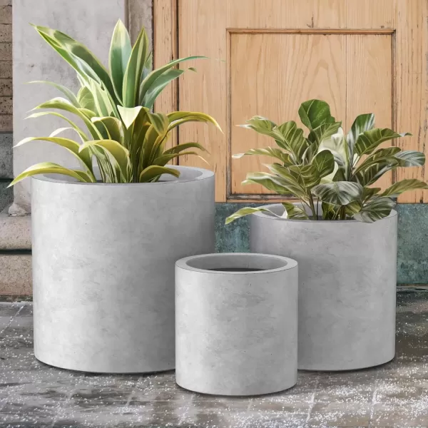 imageKante RC0119ABCC80011 Set of 3 Lightweight Concrete Modern Cylinder Outdoor Planters 158 129 and 98 Inch Diameter Pure WhiteNatural Concrete