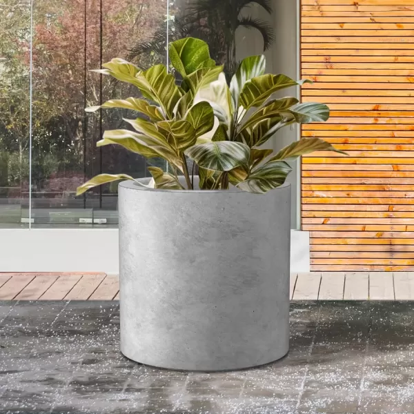 imageKante RC0119ABCC80011 Set of 3 Lightweight Concrete Modern Cylinder Outdoor Planters 158 129 and 98 Inch Diameter Pure WhiteNatural Concrete