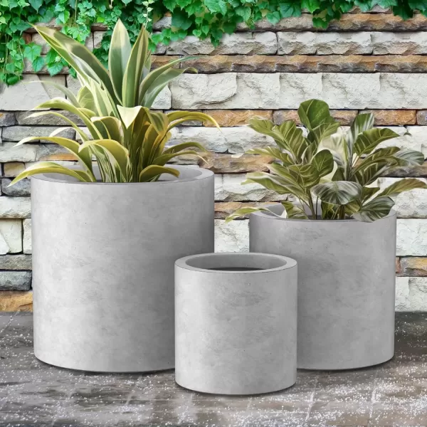 imageKante RC0119ABCC80011 Set of 3 Lightweight Concrete Modern Cylinder Outdoor Planters 158 129 and 98 Inch Diameter Pure WhiteNatural Concrete