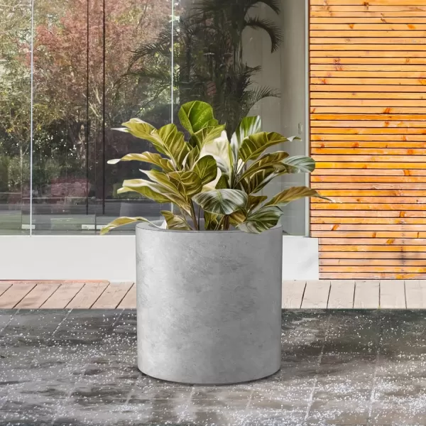 imageKante RC0119ABCC80011 Set of 3 Lightweight Concrete Modern Cylinder Outdoor Planters 158 129 and 98 Inch Diameter Pure WhiteNatural Concrete