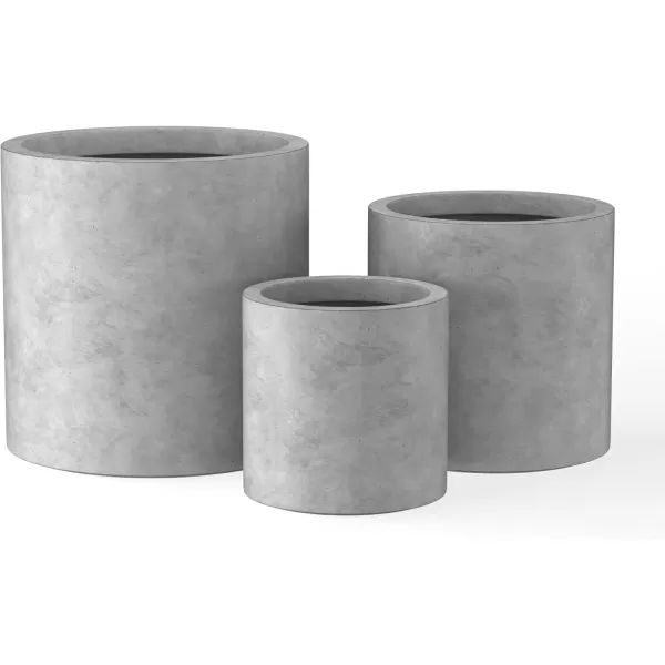 imageKante RC0119ABCC80011 Set of 3 Lightweight Concrete Modern Cylinder Outdoor Planters 158 129 and 98 Inch Diameter Pure WhiteNatural Concrete