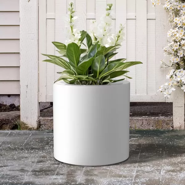imageKante RC0119ABCC80011 Set of 3 Lightweight Concrete Modern Cylinder Outdoor Planters 158 129 and 98 Inch Diameter Pure WhitePure White