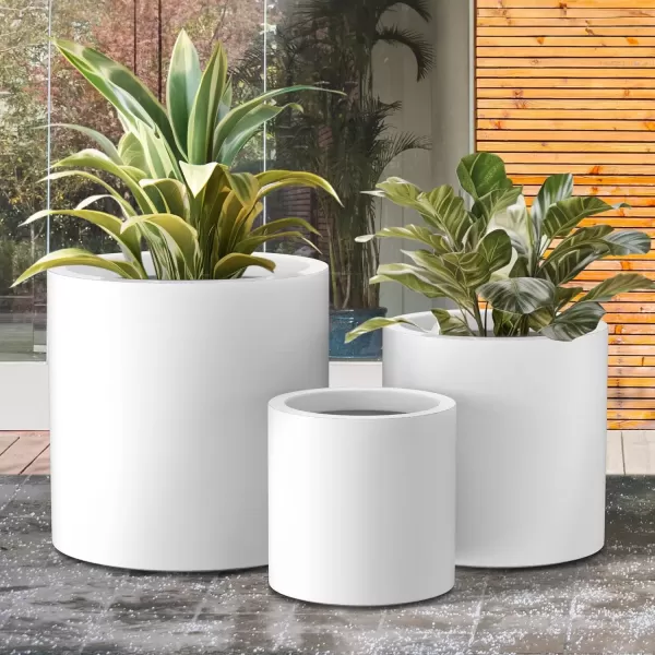 imageKante RC0119ABCC80011 Set of 3 Lightweight Concrete Modern Cylinder Outdoor Planters 158 129 and 98 Inch Diameter Pure WhitePure White