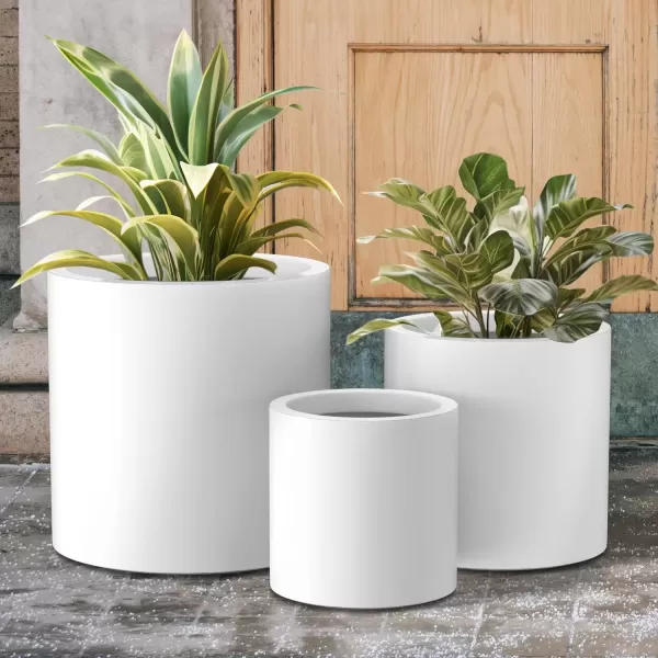 imageKante RC0119ABCC80011 Set of 3 Lightweight Concrete Modern Cylinder Outdoor Planters 158 129 and 98 Inch Diameter Pure WhitePure White