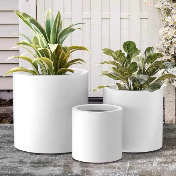 imageKante RC0119ABCC80011 Set of 3 Lightweight Concrete Modern Cylinder Outdoor Planters 158 129 and 98 Inch Diameter Pure WhitePure White