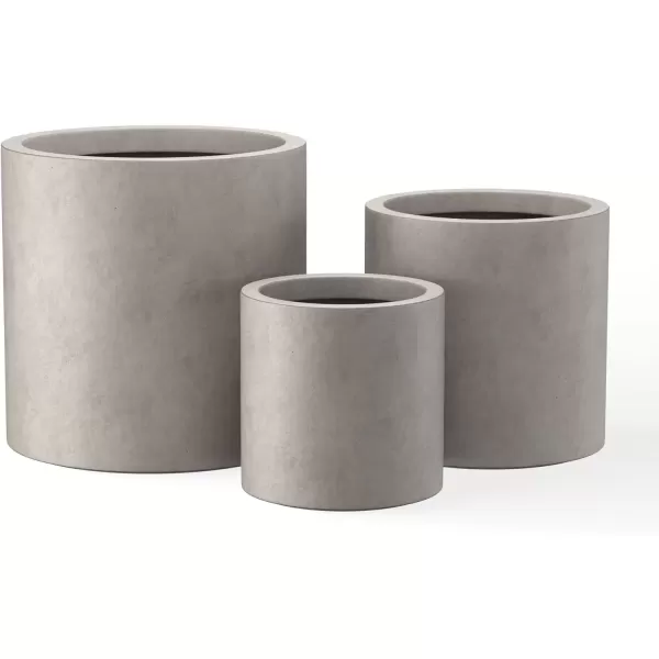 imageKante RC0119ABCC80011 Set of 3 Lightweight Concrete Modern Cylinder Outdoor Planters 158 129 and 98 Inch Diameter Pure WhiteWeathered Concrete