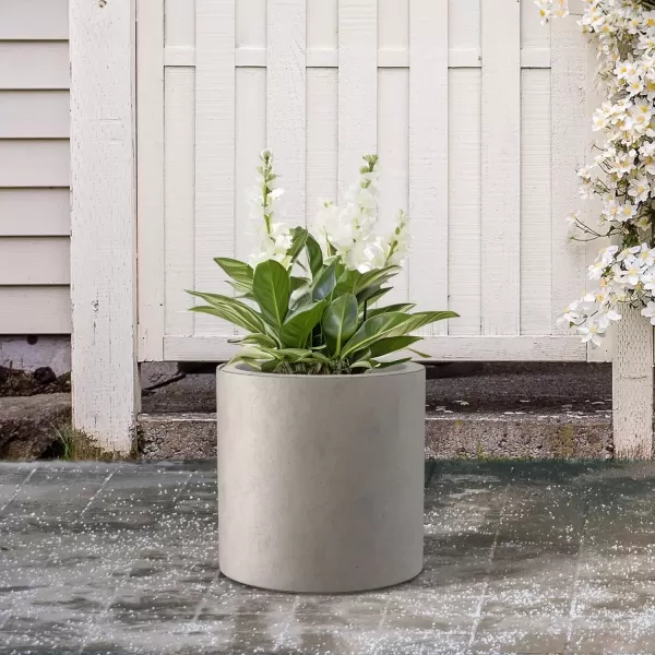imageKante RC0119ABCC80011 Set of 3 Lightweight Concrete Modern Cylinder Outdoor Planters 158 129 and 98 Inch Diameter Pure WhiteWeathered Concrete
