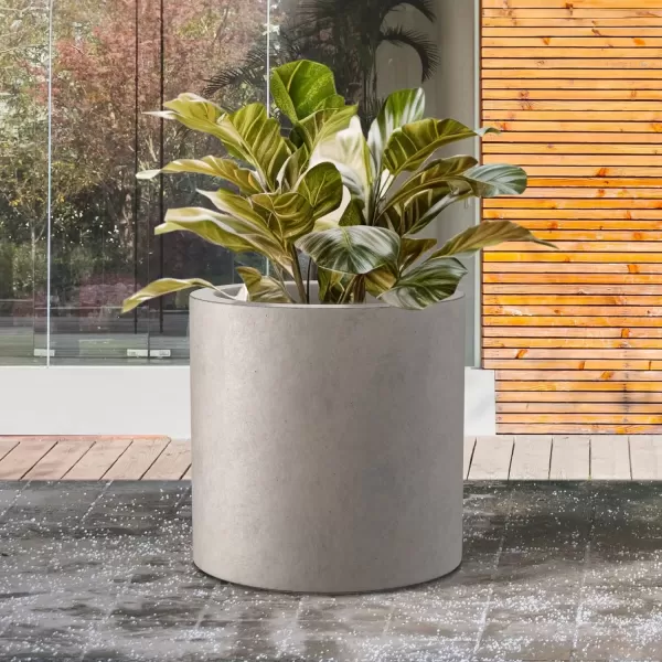 imageKante RC0119ABCC80011 Set of 3 Lightweight Concrete Modern Cylinder Outdoor Planters 158 129 and 98 Inch Diameter Pure WhiteWeathered Concrete