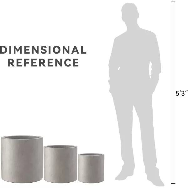 imageKante RC0119ABCC80011 Set of 3 Lightweight Concrete Modern Cylinder Outdoor Planters 158 129 and 98 Inch Diameter Pure WhiteWeathered Concrete