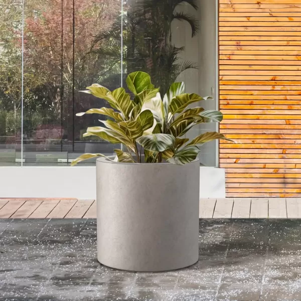 imageKante RC0119ABCC80011 Set of 3 Lightweight Concrete Modern Cylinder Outdoor Planters 158 129 and 98 Inch Diameter Pure WhiteWeathered Concrete