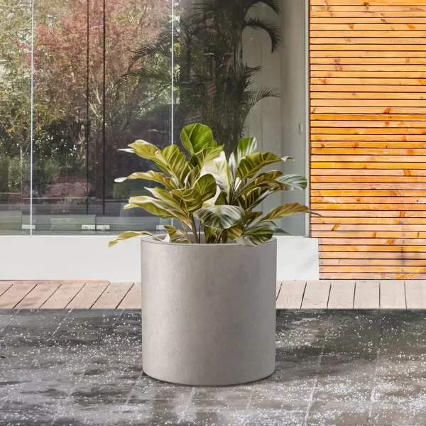 imageKante RC0119ABCC80011 Set of 3 Lightweight Concrete Modern Cylinder Outdoor Planters 158 129 and 98 Inch Diameter Pure WhiteWeathered Concrete