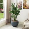 imageKante 199quot Dia Round Concrete Planter OutdoorIndoor Large Bowl Plant Pots with Drainage Hole and Rubber Plug for Garden Patio Balcony Home Pure WhiteDark Gray