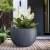 imageKante 199quot Dia Round Concrete Planter OutdoorIndoor Large Bowl Plant Pots with Drainage Hole and Rubber Plug for Garden Patio Balcony Home Pure WhiteDark Gray
