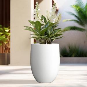 imageKante 217quot H White Concrete Tall Planter Large Outdoor Indoor Decorative Pot with Drainage Hole and Rubber Plug Modern Round Style for Home and GardenPure White