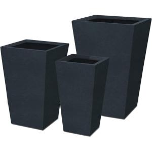 imageKante 24quot Tall Lightweight Concrete Modern Tapered Tall Rectangle Outdoor Planter with Drainage Hole Large Outdoor Indoor Modern Planter for Home and Garden Pure WhiteCharcoal