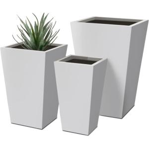 imageKante 24quot Tall Lightweight Concrete Modern Tapered Tall Rectangle Outdoor Planter with Drainage Hole Large Outdoor Indoor Modern Planter for Home and Garden Pure WhiteWhite