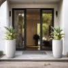 imageKante 24 Inch Tall Round Concrete Planter Large Indoor Outdoor Plant Pots with Drainage Hole and Rubber Plug Modern Decorative Garden Pots for Home Patio Porch CharcoalTextured White