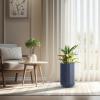 imageKante Tall Fulted Planter 177 Inch Tall Round Concrete Plant Pots with Drainage Hole and Rubber Plug Modern Decor for Indoor Outdoor Plants Flower WhiteDark Blue