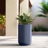imageKante Tall Fulted Planter 177 Inch Tall Round Concrete Plant Pots with Drainage Hole and Rubber Plug Modern Decor for Indoor Outdoor Plants Flower WhiteDark Blue