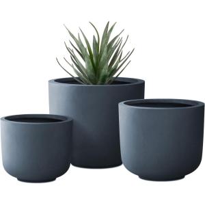 imageKante 13quot11quot9quot Dia Pure White Concrete Round Planters Set of 3 Outdoor Indoor Modern Planter Pots Lightweight Weather Resistant Seamless with Drainage HoleCharcoal
