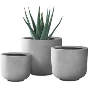 imageKante 13quot11quot9quot Dia Pure White Concrete Round Planters Set of 3 Outdoor Indoor Modern Planter Pots Lightweight Weather Resistant Seamless with Drainage HoleNatural Concrete
