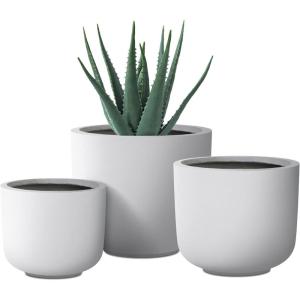 imageKante 13quot11quot9quot Dia Pure White Concrete Round Planters Set of 3 Outdoor Indoor Modern Planter Pots Lightweight Weather Resistant Seamless with Drainage HolePure White