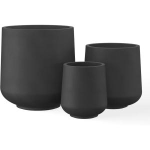 imageKante 153quot116quot82quot Dia Round Concrete Planter Large Outdoor Indoor Planter Pots Containers with Drainage Holes and Rubber Plug for Home Garden Patio Pure WhiteBlack