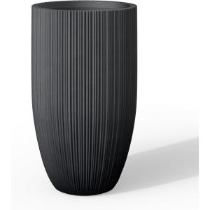 imageKante 24 Inch Tall Round Concrete Planter Large Indoor Outdoor Plant Pots with Drainage Hole and Rubber Plug Modern Decorative Garden Pots for Home Patio Porch CharcoalTextured Black