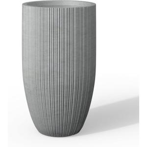 imageKante 24 Inch Tall Round Concrete Planter Large Indoor Outdoor Plant Pots with Drainage Hole and Rubber Plug Modern Decorative Garden Pots for Home Patio Porch CharcoalTextured Natural Concrete