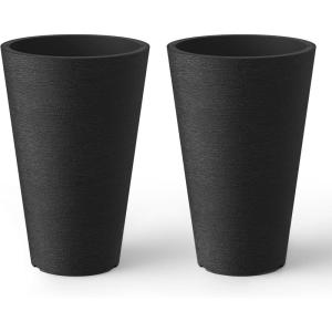 imageKante Tall Round Planter Set of 2 23quot H Large Decorative Planter Pots for Outdoor Indoor Garden Patio Front Porch BlackBlack