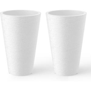 imageKante Tall Round Planter Set of 2 23quot H Large Decorative Planter Pots for Outdoor Indoor Garden Patio Front Porch BlackWhite