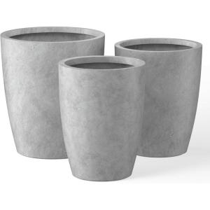 imageKante 181quot H Tall Round Concrete Planter for Outdoor Indoor Modern Decorative Plant Pots with Drainage Hole ampamp Rubber Plug for Home Patio Garden CharcoalNatural Concrete
