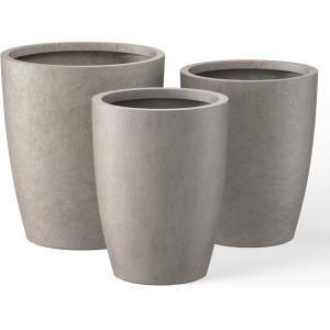 imageKante 181quot H Tall Round Concrete Planter for Outdoor Indoor Modern Decorative Plant Pots with Drainage Hole ampamp Rubber Plug for Home Patio Garden CharcoalWeathered Concrete