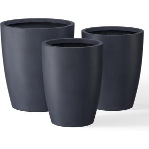 imageKante 181quot H Tall Round Concrete Planter for Outdoor Indoor Modern Decorative Plant Pots with Drainage Hole ampamp Rubber Plug for Home Patio Garden CharcoalCharcoal