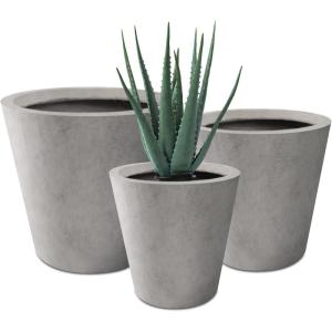 imageKante Round Tapered Concrete Planters Set of 3 183quot153quot and 124quot Dia Flower Pot with Drainage Hole and Rubber Plug for Indoor Outdoor Plants Large Plant Pot for Home Garden Patio CharcoalNatural Concrete