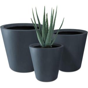 imageKante Round Tapered Concrete Planters Set of 3 183quot153quot and 124quot Dia Flower Pot with Drainage Hole and Rubber Plug for Indoor Outdoor Plants Large Plant Pot for Home Garden Patio CharcoalCharcoal