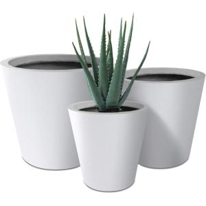 imageKante Round Tapered Concrete Planters Set of 3 183quot153quot and 124quot Dia Flower Pot with Drainage Hole and Rubber Plug for Indoor Outdoor Plants Large Plant Pot for Home Garden Patio CharcoalWhite