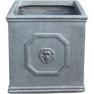 imageKante Square Lion Head Concrete Planter Classic English Style Plant Pot with Drainage Hole and Rubber Plug for Indoor Outdoor Garden Patio Home 102quotx102quotx 102quot Antique GrayGravel Gray