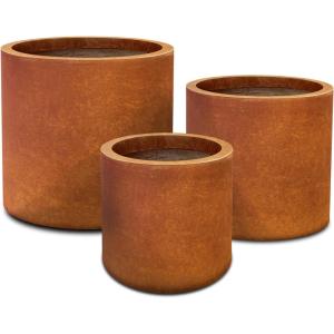 imageKante 98quot126quot157quot Dia Round Concrete Planter Set of 3 Modern Style Large Cylindrical Plant Pot with Drainage Hole and Rubber Plug for Indoor Outdoor Patio BlackIron Oxide