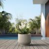 imageKante Round Fulted Planter 11 Inch Dia Large Concrete Plant Pots with Drainage Hole and Rubber Plug Modern Decor for Indoor Outdoor Plants Flower BlackWeathered Concrete