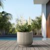 imageKante Round Fulted Planter 11 Inch Dia Large Concrete Plant Pots with Drainage Hole and Rubber Plug Modern Decor for Indoor Outdoor Plants Flower BlackWeathered Concrete