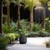 imageKante Round Fulted Planter 11 Inch Dia Large Concrete Plant Pots with Drainage Hole and Rubber Plug Modern Decor for Indoor Outdoor Plants Flower BlackBlack