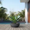 imageKante Round Fulted Planter 11 Inch Dia Large Concrete Plant Pots with Drainage Hole and Rubber Plug Modern Decor for Indoor Outdoor Plants Flower BlackBlack