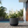 imageKante Round Fulted Planter 11 Inch Dia Large Concrete Plant Pots with Drainage Hole and Rubber Plug Modern Decor for Indoor Outdoor Plants Flower BlackBlack