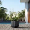 imageKante Round Fulted Planter 11 Inch Dia Large Concrete Plant Pots with Drainage Hole and Rubber Plug Modern Decor for Indoor Outdoor Plants Flower BlackBlack