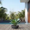 imageKante Round Fulted Planter 11 Inch Dia Large Concrete Plant Pots with Drainage Hole and Rubber Plug Modern Decor for Indoor Outdoor Plants Flower BlackBlack