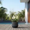 imageKante Round Fulted Planter 11 Inch Dia Large Concrete Plant Pots with Drainage Hole and Rubber Plug Modern Decor for Indoor Outdoor Plants Flower BlackBlack