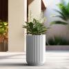 imageKante Round Fulted Planter 11 Inch Dia Large Concrete Plant Pots with Drainage Hole and Rubber Plug Modern Decor for Indoor Outdoor Plants Flower BlackWhite