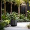 imageKante Round Fulted Planter 11 Inch Dia Large Concrete Plant Pots with Drainage Hole and Rubber Plug Modern Decor for Indoor Outdoor Plants Flower BlackBlack